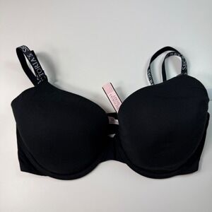Victoria's Secret T Shirt Collection Black Logo Strap Underwire Bra 34DD NWT